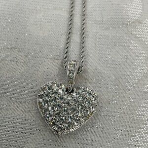 Swarovski‎ Silver Heart Pendant Necklace Clear Rhinestones 18"